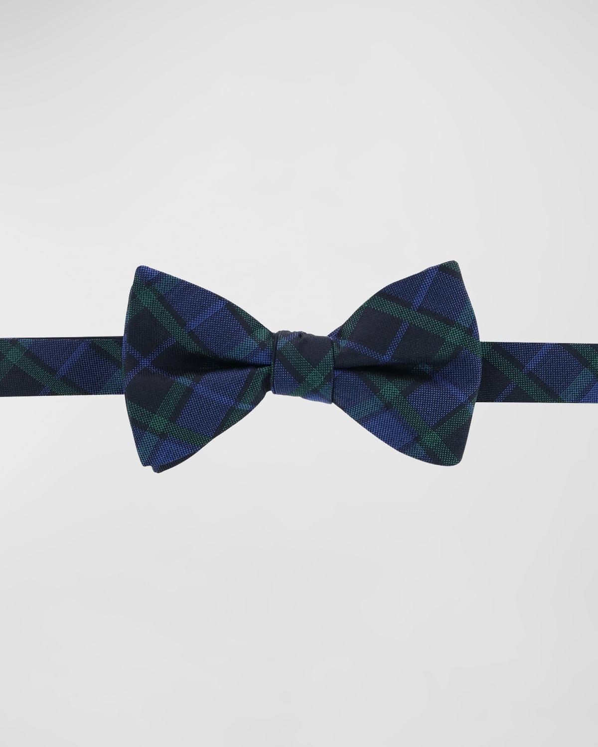 Trafalgar Mens Ives Green and Navy Blackwatch Plaid Silk Bow Tie Product Image