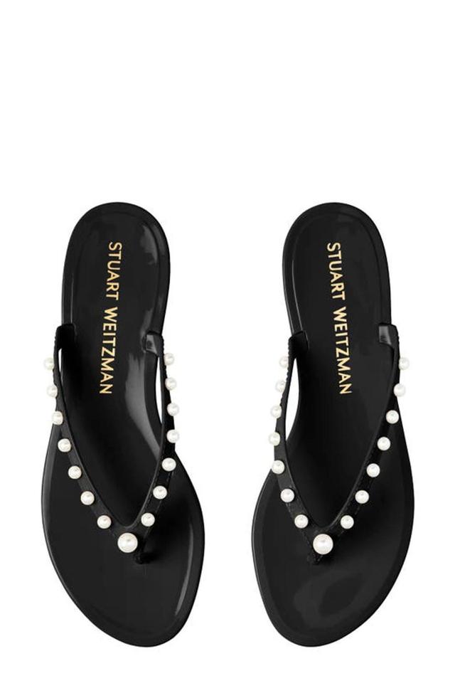 STUART WEITZMAN Goldie Pearly Stud Jelly Thong Sandals In Black Product Image