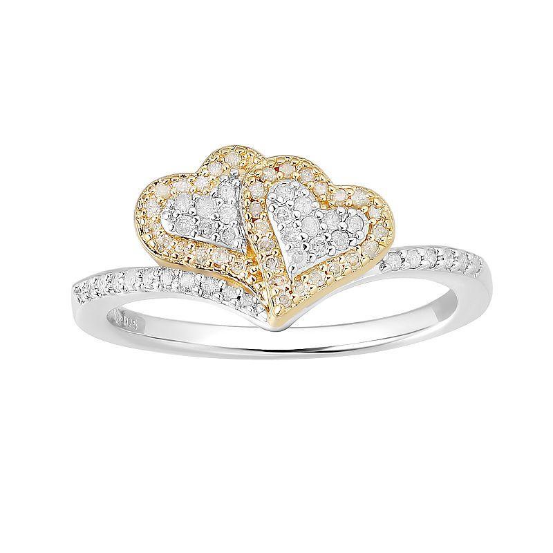 14k Gold Over Silver Two-Tone 1/4 Carat T.W. Diamond Twin Heart Ring, Womens Two Tone Product Image