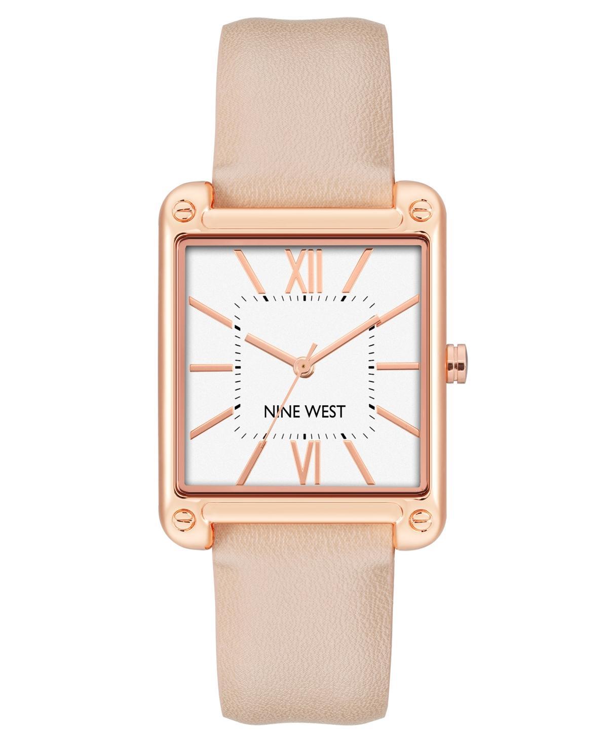 Nine West Womens Quartz Square Light Pink Faux Leather Band Watch, 29mm - Pink Product Image