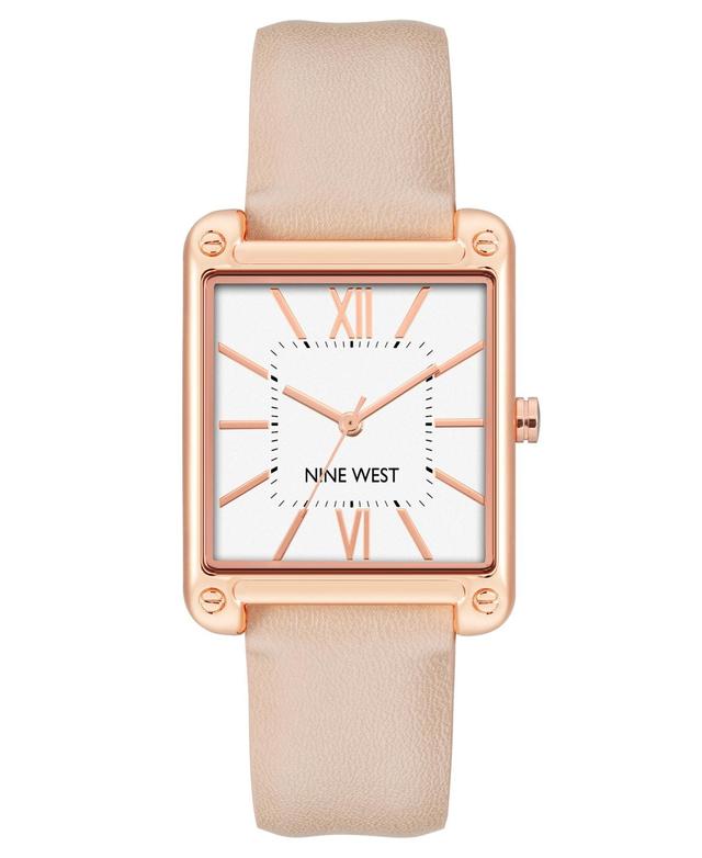 Nine West Womens Quartz Square Light Pink Faux Leather Band Watch, 29mm - Pink Product Image