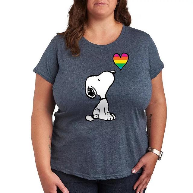 Plus Peanuts Snoopy Rainbow Heart Graphic Tee, Womens Product Image