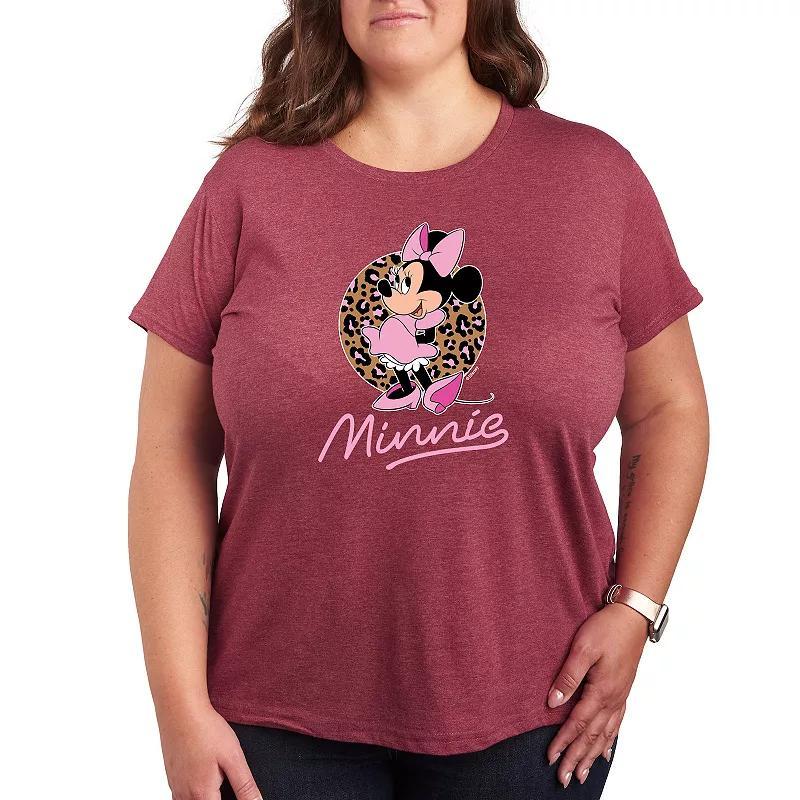 Disneys Minnie Mouse Plus Size Leopard Graphic Tee, Womens Product Image