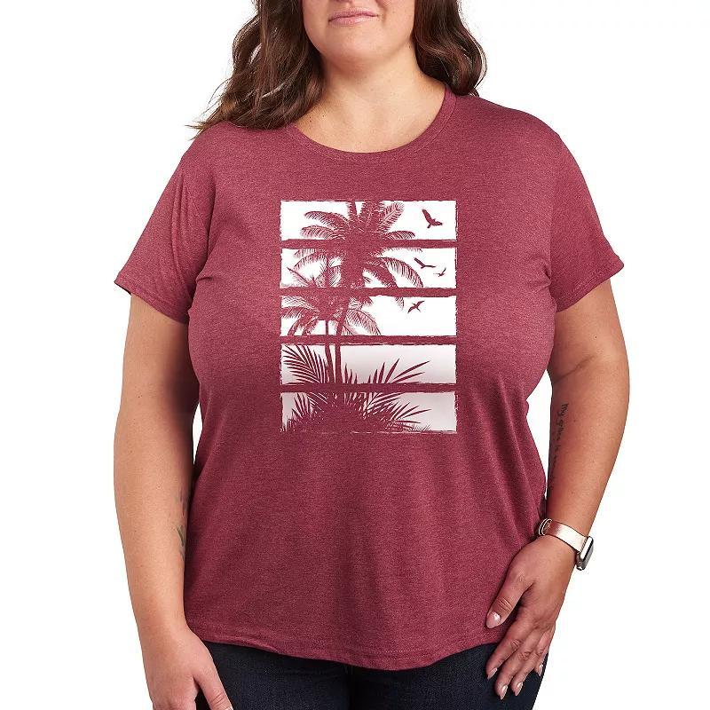 Plus Palm Tree Silhouette Panels Graphic Tee, Womens Product Image