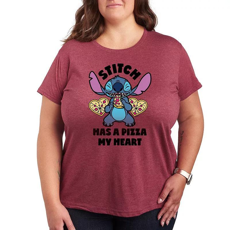 Disneys Lilo & Stitch Plus Pizza My Heart Graphic Tee, Womens Grey Gray Product Image