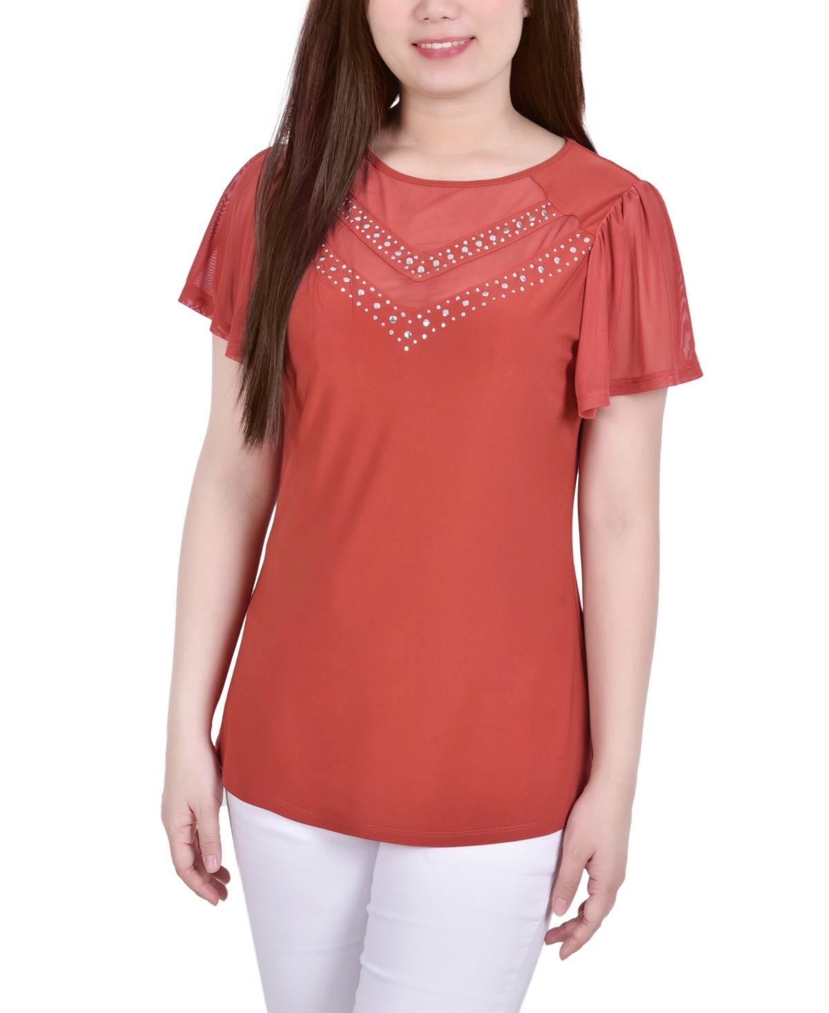 Petite Studded Short Flutter Sleeve Top Product Image