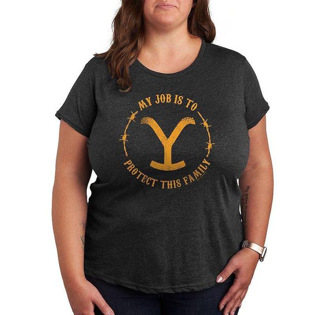 Plus Yellowstone Protect This Family Graphic Tee, Womens Heather Grey Product Image