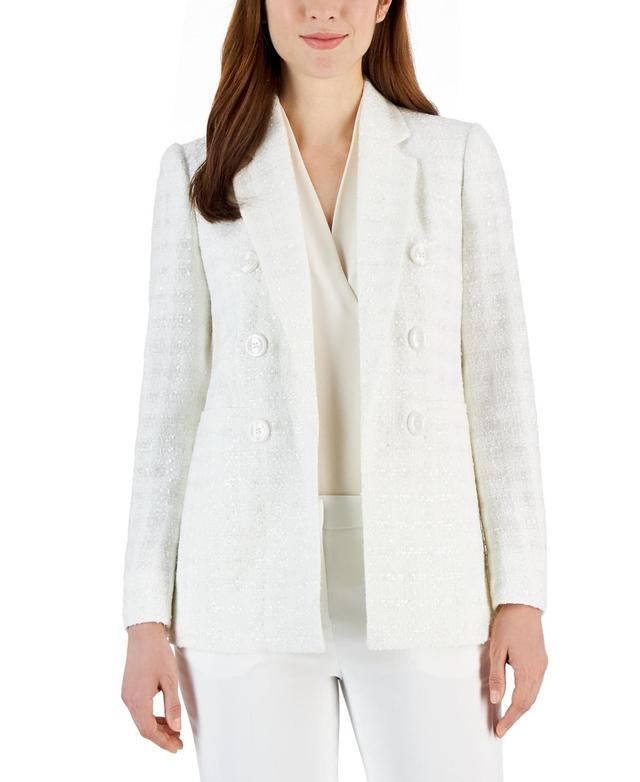 Anne Klein Womens Eyelash Tweed Shimmer Faux-Double-Breasted Blazer Product Image