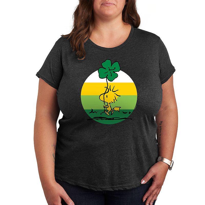 Plus Peanuts Woodstock Shamrock Graphic Tee, Womens Heather Grey Product Image