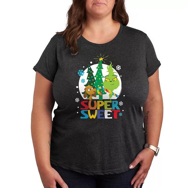 Plus Dr. Seuss Little Grinch Super Sweet Graphic Tee, Womens Grey Heather Product Image