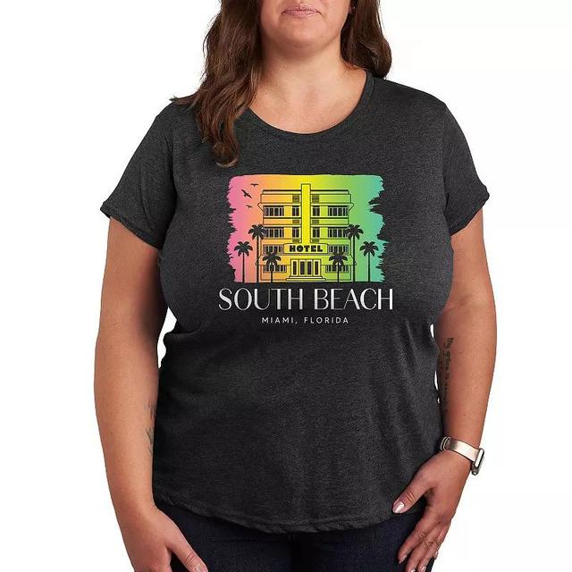 Plus South Beach Florida Graphic Tee, Womens Heather Grey Product Image