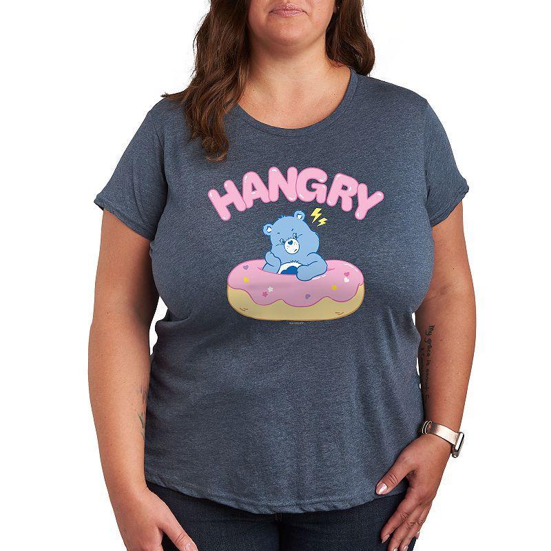 Plus Care Bears Hangry With Donut Graphic Tee, Womens Grey Blue Product Image