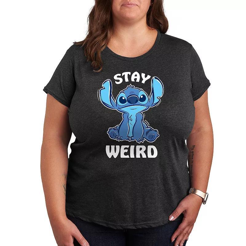 Disneys Lilo & Stitch Plus Stay Weird Graphic Tee, Womens Grey Gray Product Image