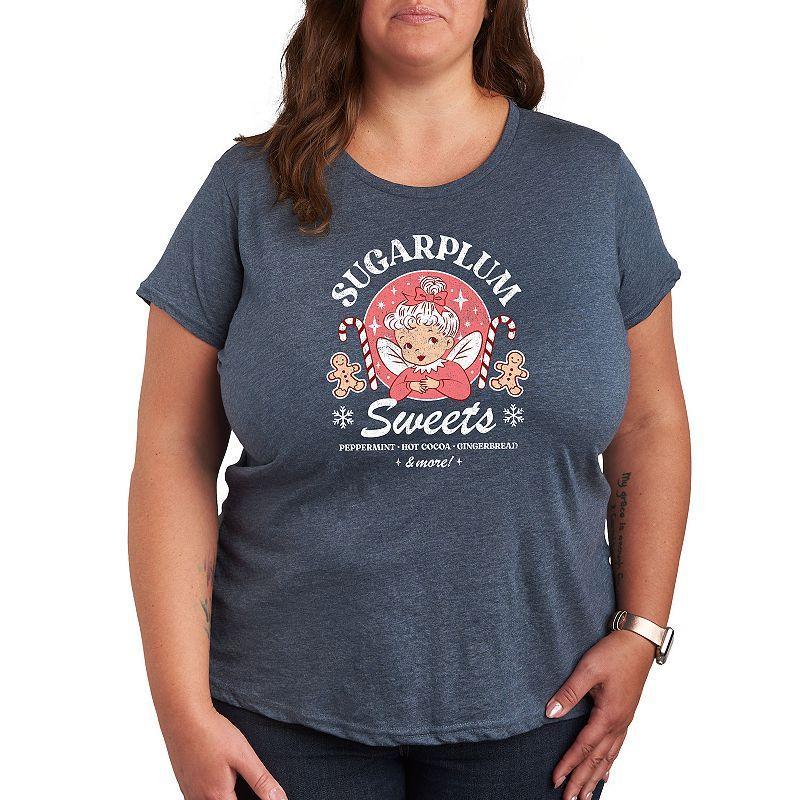 Plus Size Sugarplum Sweets Holiday Graphic Tee, Womens Grey Royal Blue Product Image