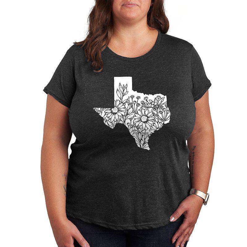 Plus Size Floral Texas Graphic Tee, Womens Grey Blue Product Image