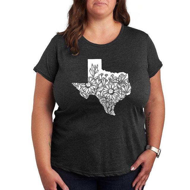 Plus Size Floral Texas Graphic Tee, Womens Grey Blue Product Image