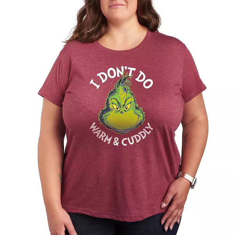 Plus Dr. Seuss The Grinch Dont Do Warm Cuddly Graphic Tee, Womens Grey Heather Product Image