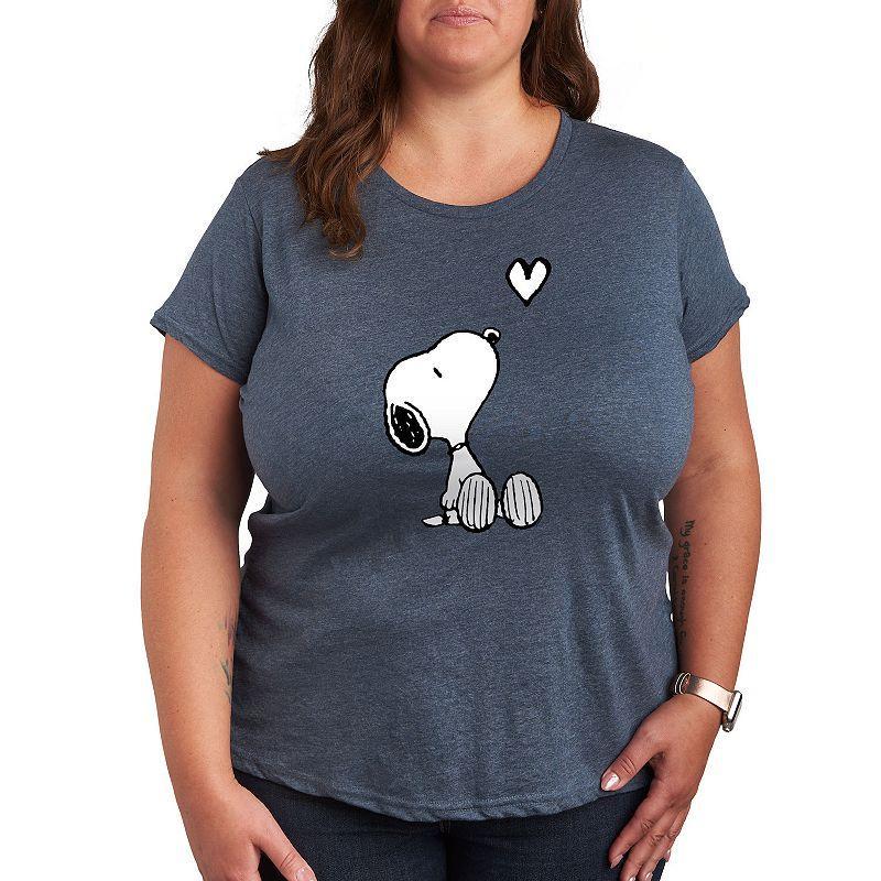 Plus Peanuts White Snoopy Heart Graphic Tee, Womens Med Blue Product Image