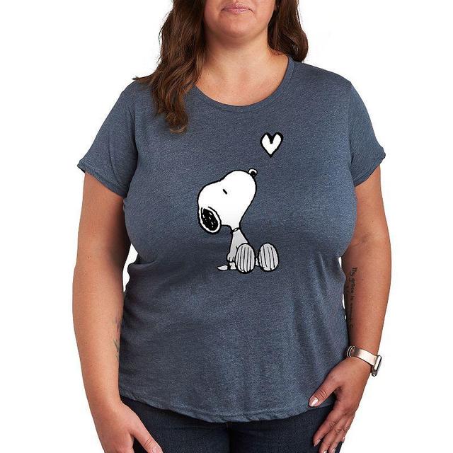 Plus Peanuts White Snoopy Heart Graphic Tee, Womens Grey Blue Product Image