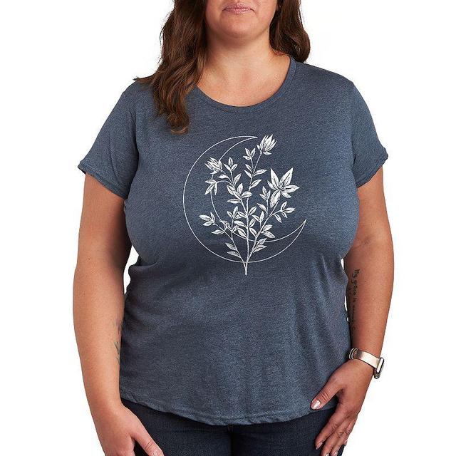 Plus Floral Crescent Moon Graphic Tee, Womens Heather Grey Product Image