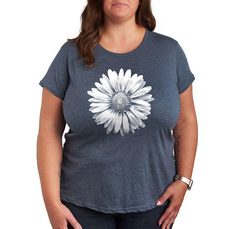 Plus Size White Daisy Graphic Tee, Womens Med Blue Product Image