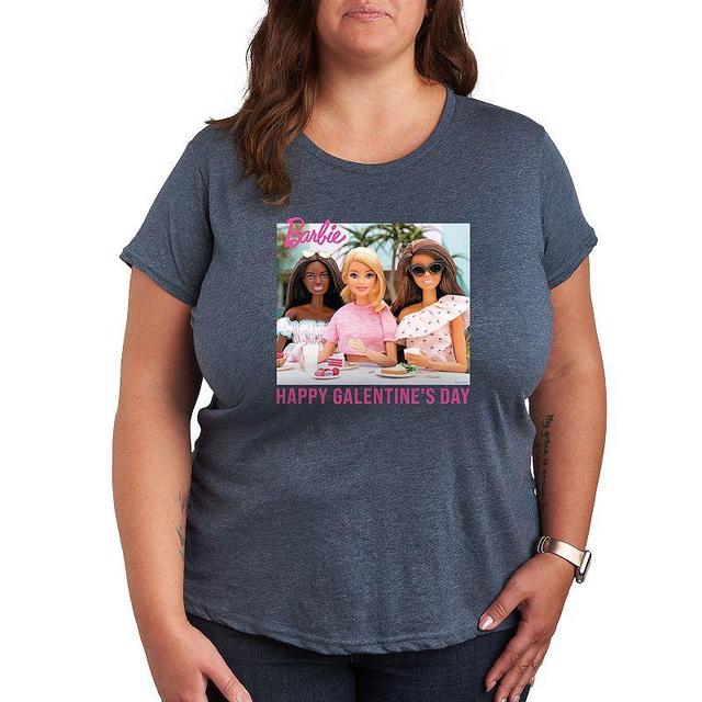 Plus Size Barbie Happy Galentines Day Graphic Tee, Womens Grey Blue Product Image