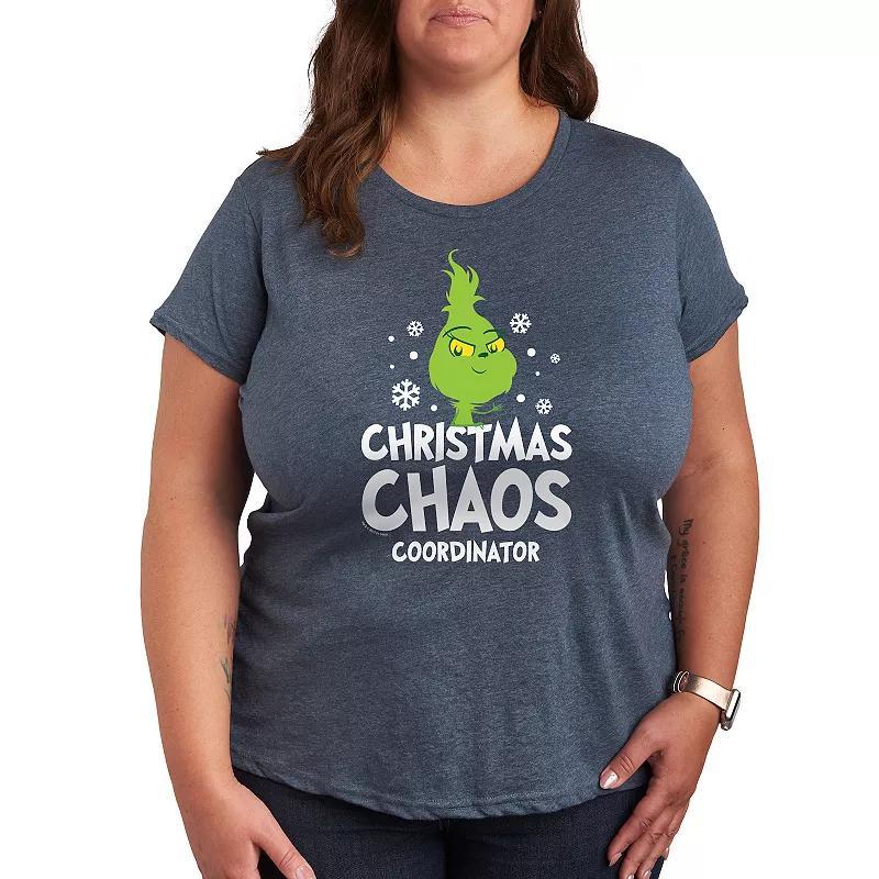 Plus Dr. Seuss Little Grinch Chaos Coordinator Graphic Tee, Womens Grey Blue Product Image