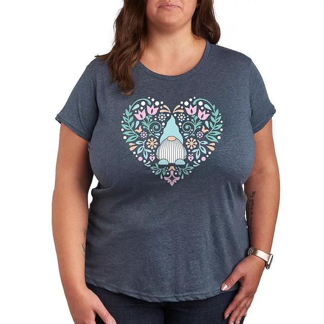 Plus Scandinavian Gnome Heart Graphic Tee, Womens Grey Royal Blue Product Image