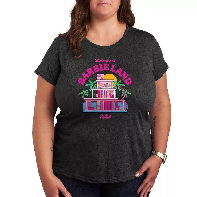 Plus Size Barbie The Movie Barbie Land Graphic Tee, Womens Heather Grey Product Image