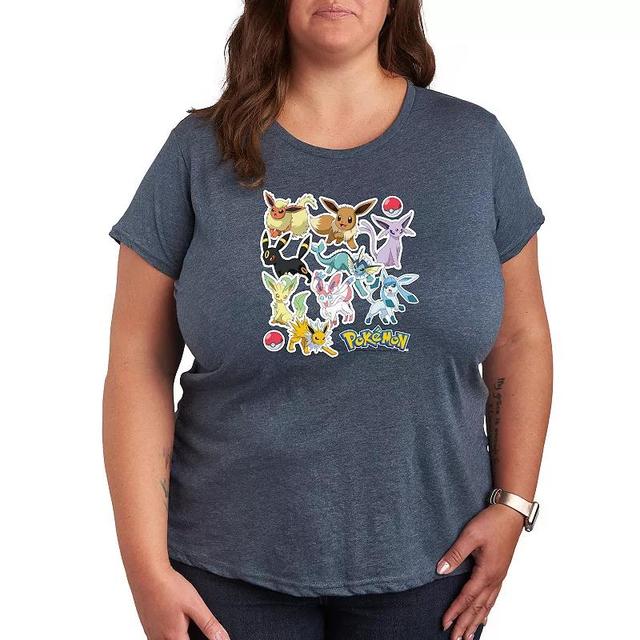 Womens Pokemon Eeveelution Stickers Tee, Girls Grey Juniper Product Image