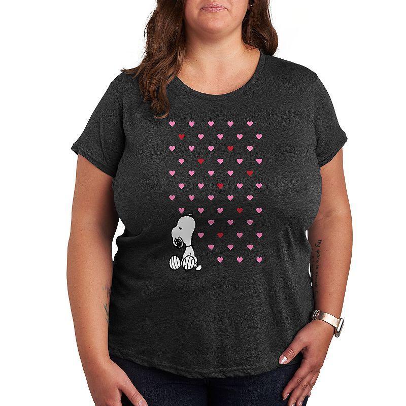 Plus Size Peanuts Valentine Snoopy Hearts Graphic Tee, Womens Dark Grey Product Image