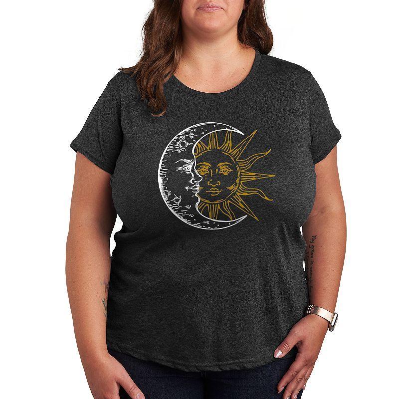 Plus Crescent Moon And Sun Graphic Tee, Womens Heather Grey Product Image