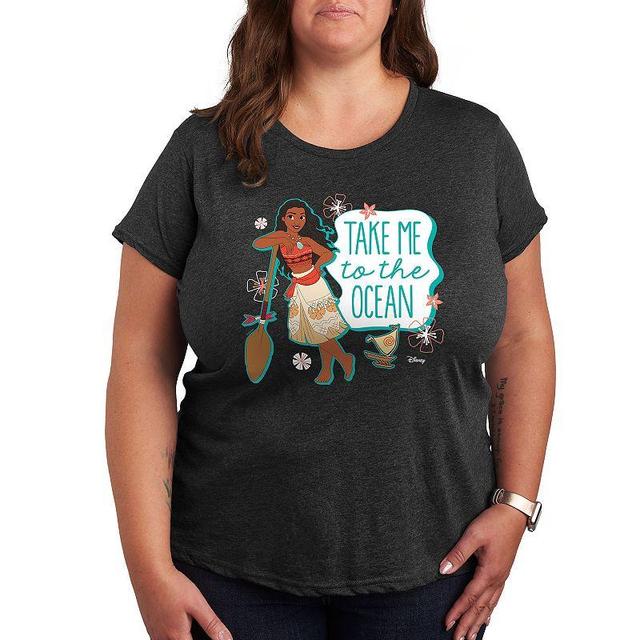 Disney Princess Moana Plus Ocean Graphic Tee, Womens Heather Grey Product Image