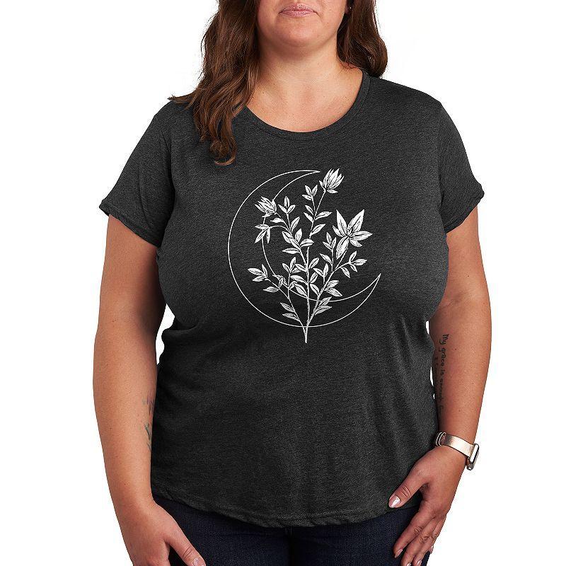 Plus Floral Crescent Moon Graphic Tee, Womens Heather Grey Product Image