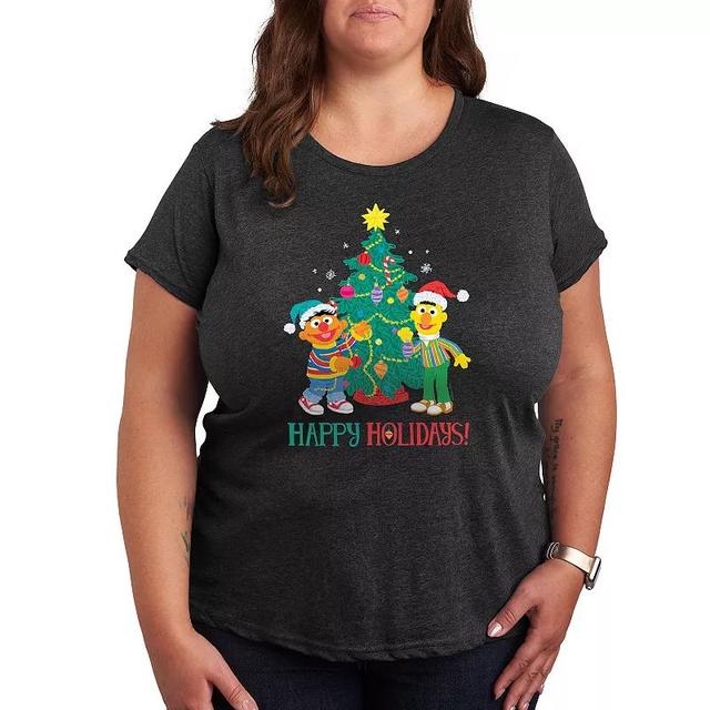 Plus Sesame Street Happy Holidays Graphic Tee, Girls Heather Grey Product Image