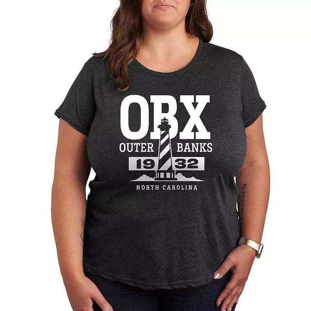 Plus OBX Outer Banks Lighthouse Graphic Tee, Womens Heather Grey Product Image