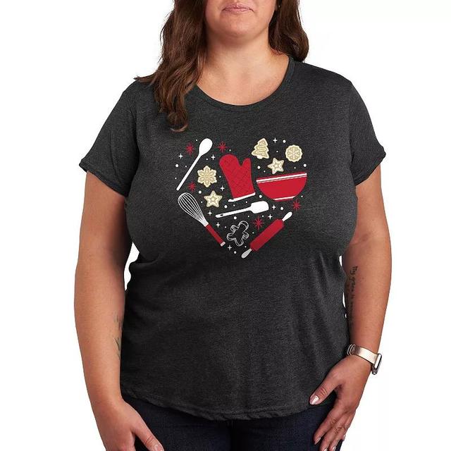 Plus Christmas Baking Heart Graphic Tee, Girls Heather Grey Product Image