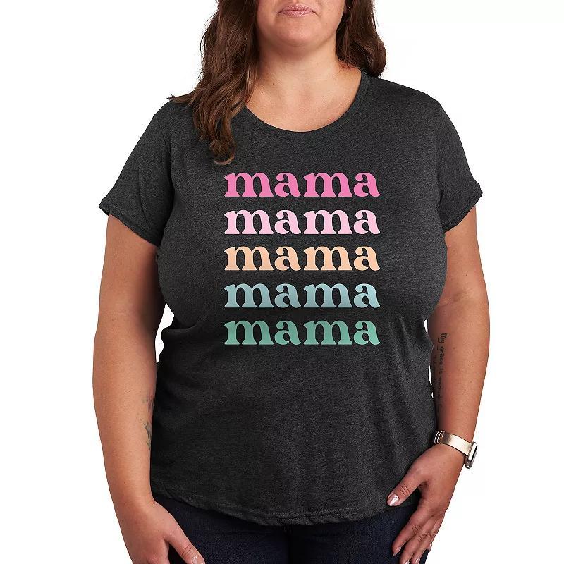 Plus Colorful Stacked Mama Graphic Tee, Womens Heather Grey Product Image