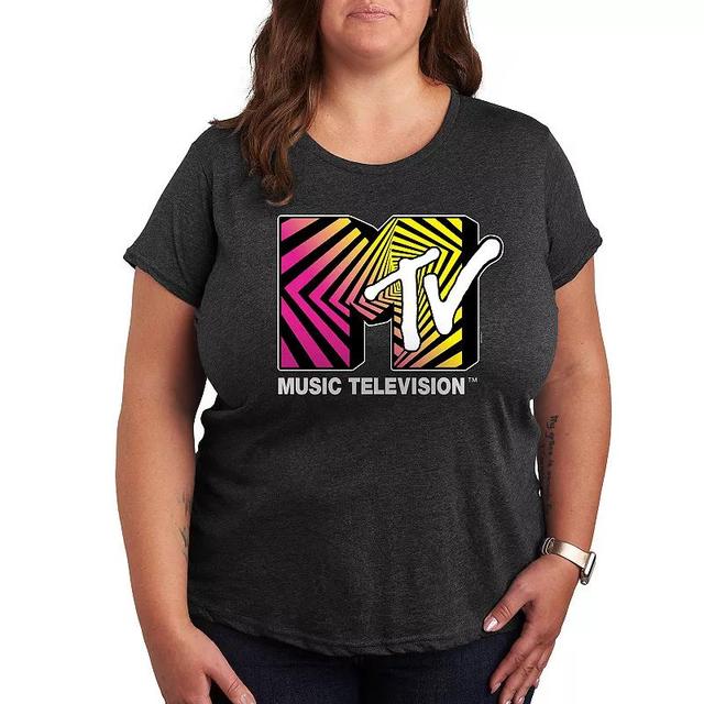 Plus MTV Optical 80s Graphic Tee, Womens Grey Gray Product Image