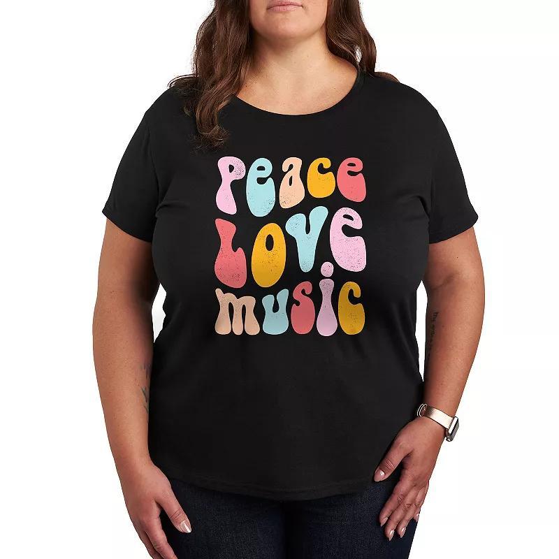 Plus Peace Love Music Distressed Graphic Tee, Womens Grey Royal Blue Product Image