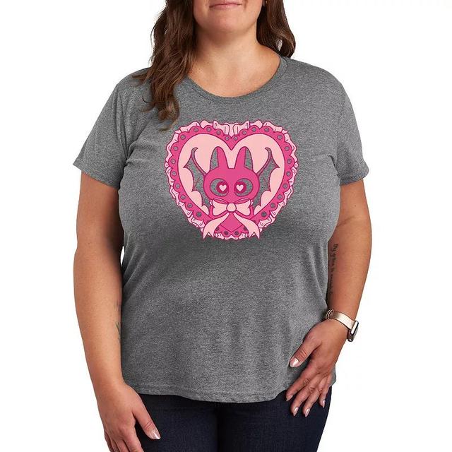 Plus Size Bat Cat Coquette Graphic Tee, Womens Grey Gray Product Image