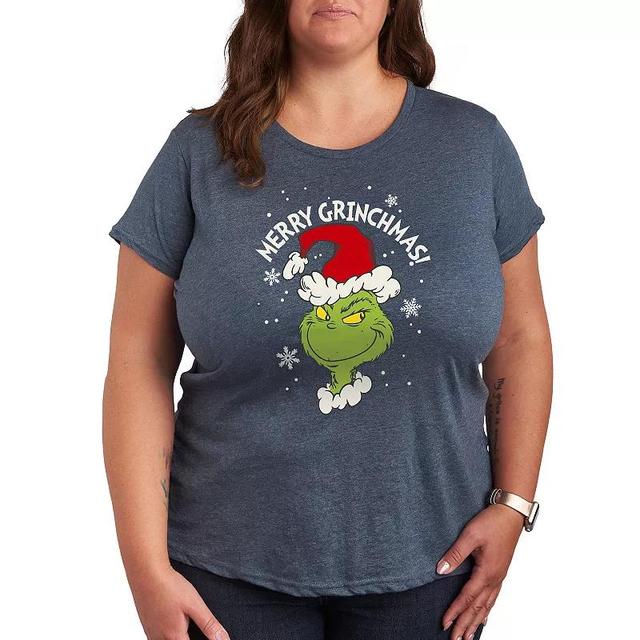 Plus Dr. Seuss The Grinch Merry Grinchmas Graphic Tee, Womens Grey Blue Product Image