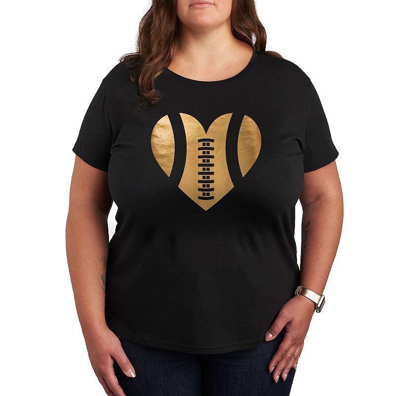 Plus Size Football Heart Gold Foil Graphic Tee, Girls Product Image