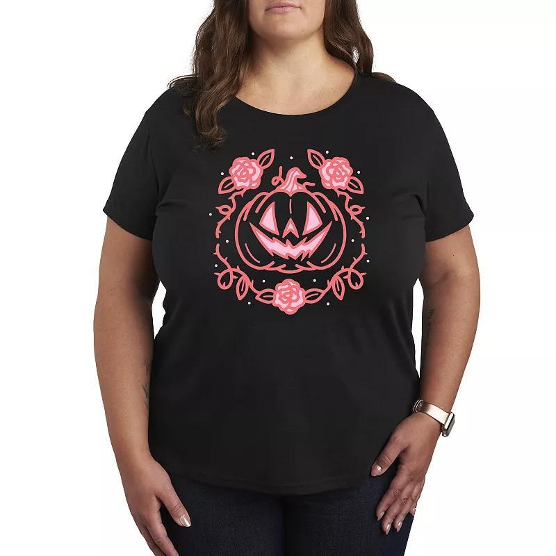 Plus Size Coquette Pumpkin Rose Graphic Tee, Womens Grey Green Product Image