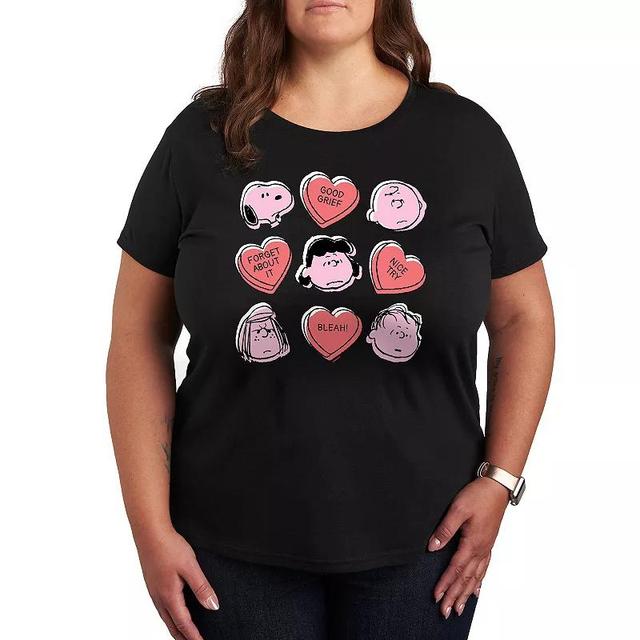 Plus Peanuts Candy Heart Grid Graphic Tee, Womens Grey Gray Product Image