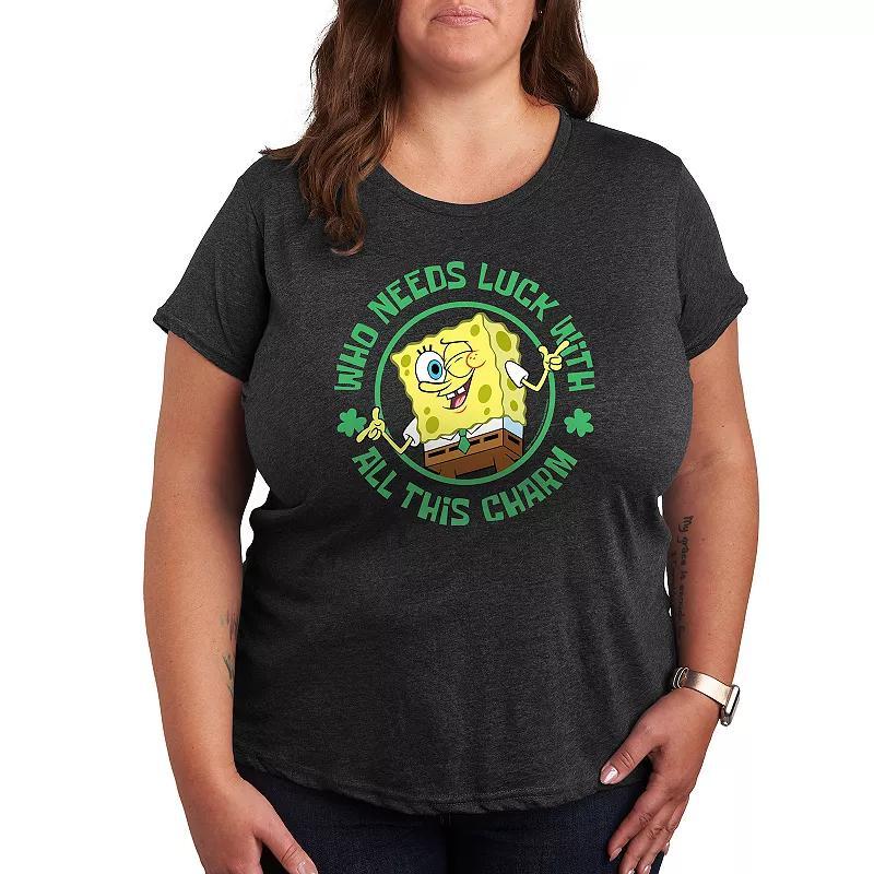 Plus SpongeBob SquarePants Who Needs Luck Graphic Tee, Womens Product Image