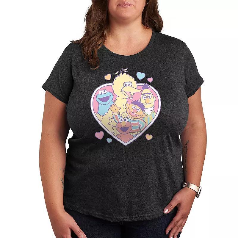 Plus Sesame Stree Group Heart Graphic Tee, Womens Product Image