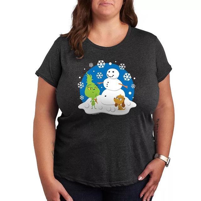 Plus Dr. Seuss The Grinch Building Snowman Graphic Tee, Womens Grey Green Product Image