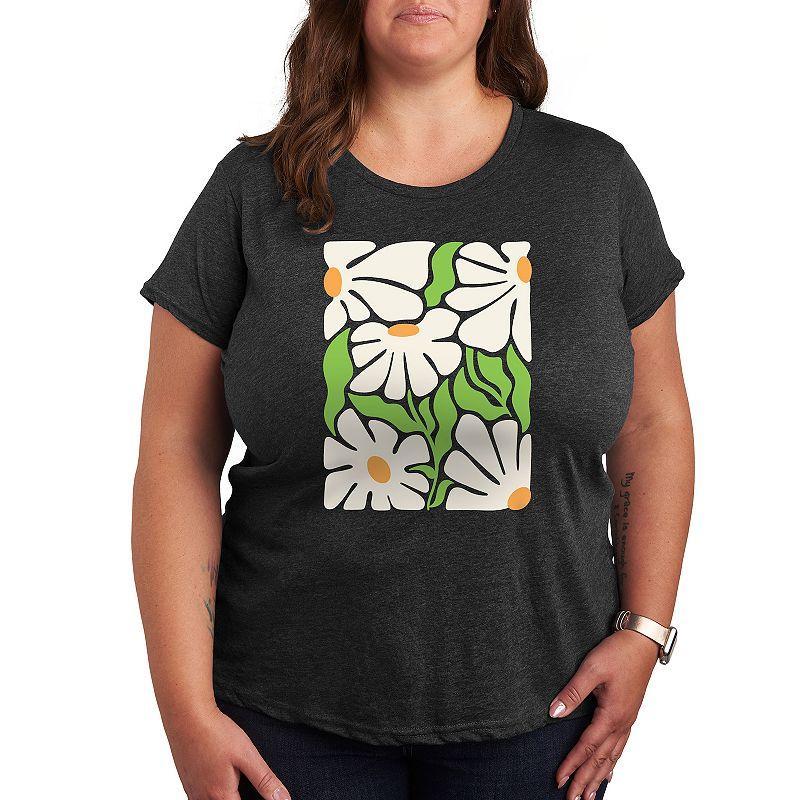 Plus Size Deco Flowers Graphic Tee, Womens Grey Royal Blue Product Image