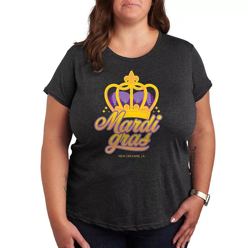 Plus Size Mardi Crown Graphic Tee, Womens Dark Grey Product Image